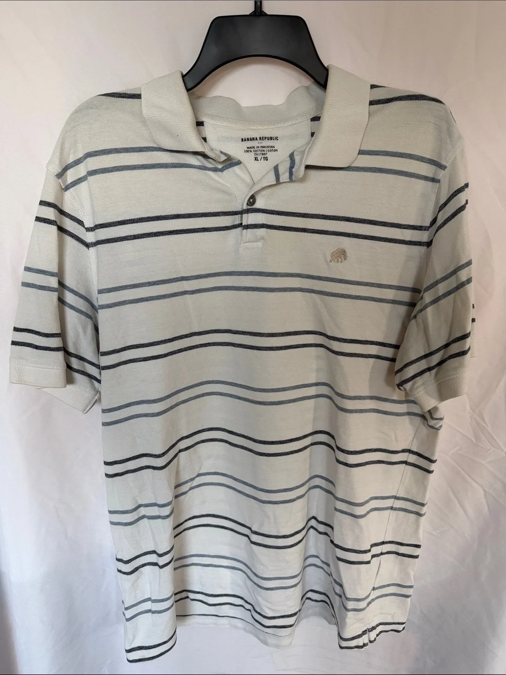 Banana Republic Cream Polo with Navy & Light Blue Stripes